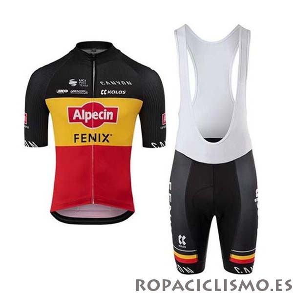 2020 Maillot Alpecin Fenix Tirantes Mangas Cortas Negro Amarillo Rojo